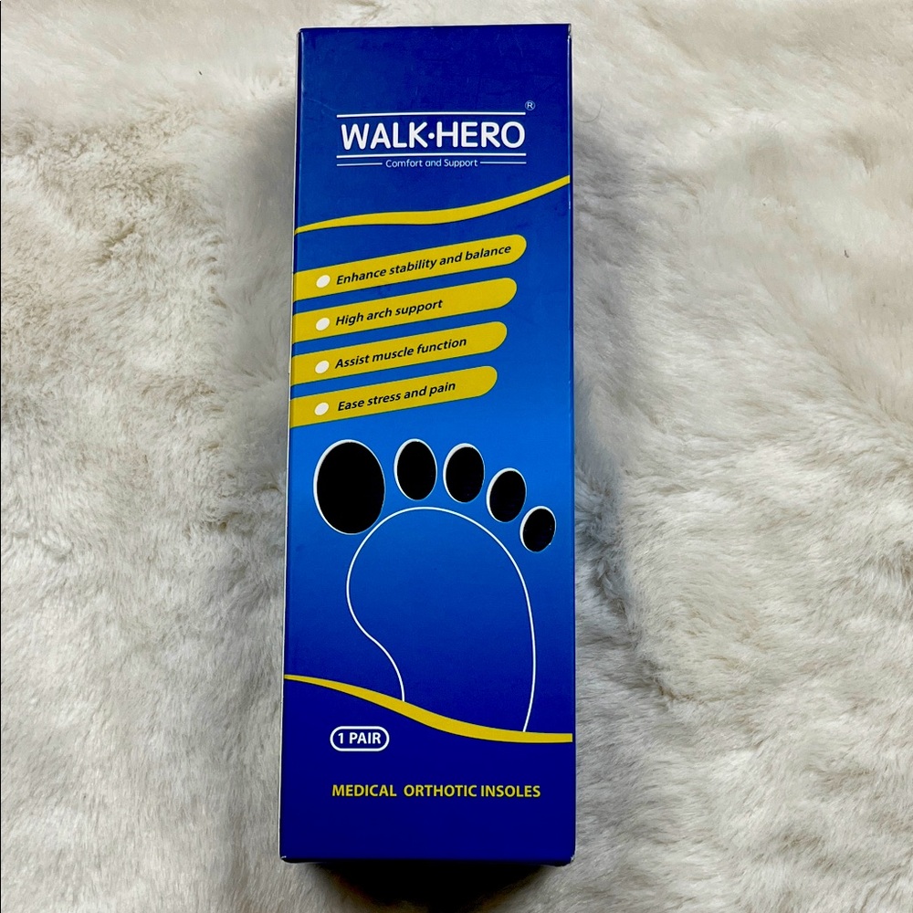 Walk Hero Medical Orthotic Insoles for Flat Feet, Heel Pain, Fascitis Sz 7/7.5